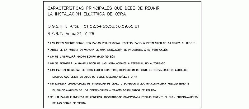 Bloque AutoCAD de caractersticas principales de las instalaciones elctricas de obra